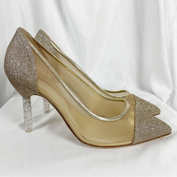 Sophia Webster Jasmine Crystal Glitter Pointed Toe Pumps Heels Cocktail Bridal - Picture 3 of 9